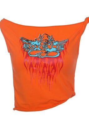 Boys Lie Orange Tube Top with Blue Logo and red Flames